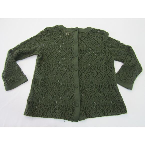 Banana Republic Olive Green Floral Lace Top Womens sz. L Boho Cottagecore - Picture 2 of 5